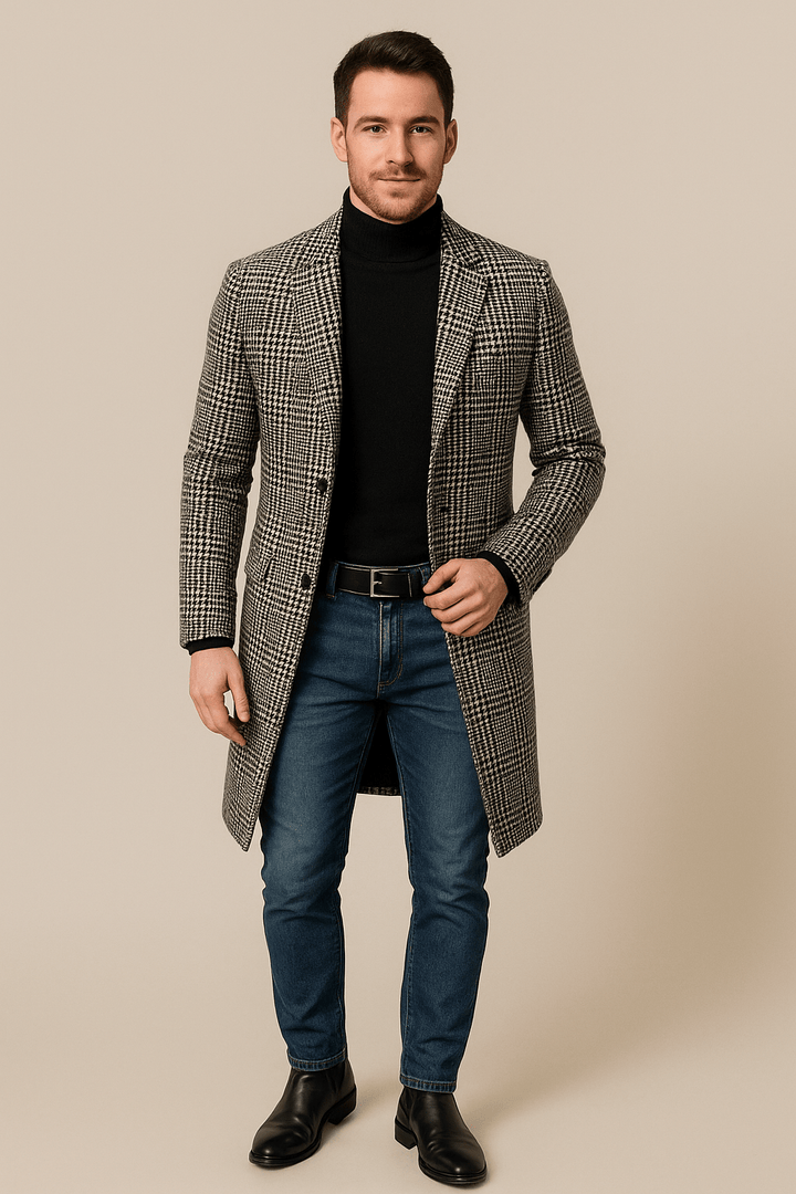 Womens Trench Coat Slim Fit Checkered Pattern - BritishMode