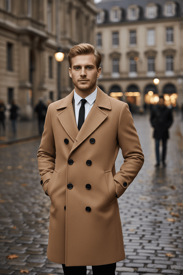 Mens Double-Breasted Trench Coat Tailored Fit Classic Design