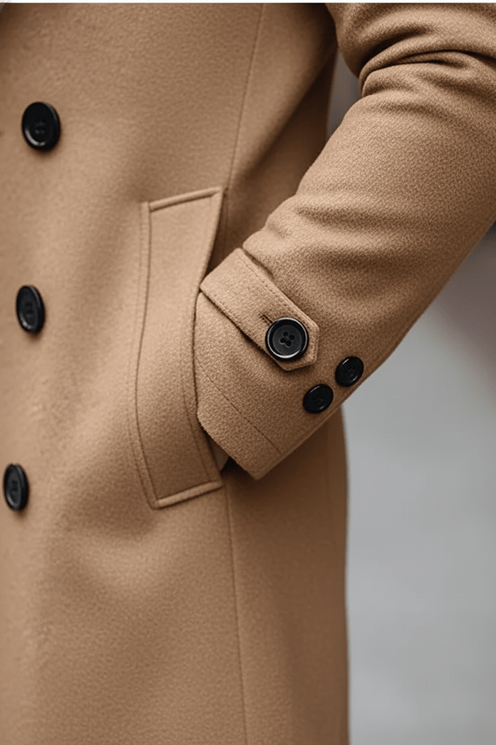Mens Double-Breasted Overcoat Wool Notched Lapel