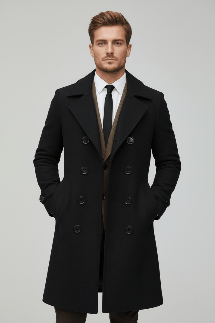 Mens Double-Breasted Trench Coat Tailored Fit Classic Design
