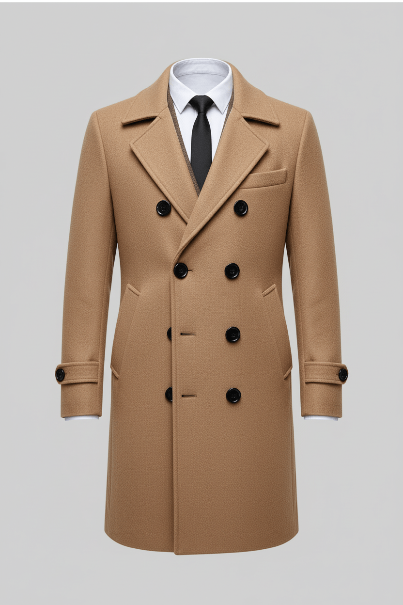 Mens Double-Breasted Trench Coat Tailored Fit Classic Design