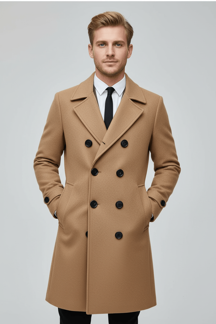 Mens Double-Breasted Trench Coat Tailored Fit Classic Design