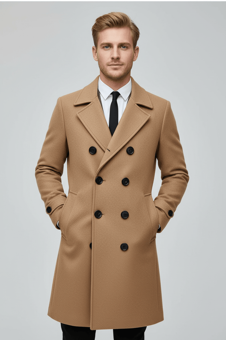 Mens Double-Breasted Trench Coat Tailored Fit Classic Design