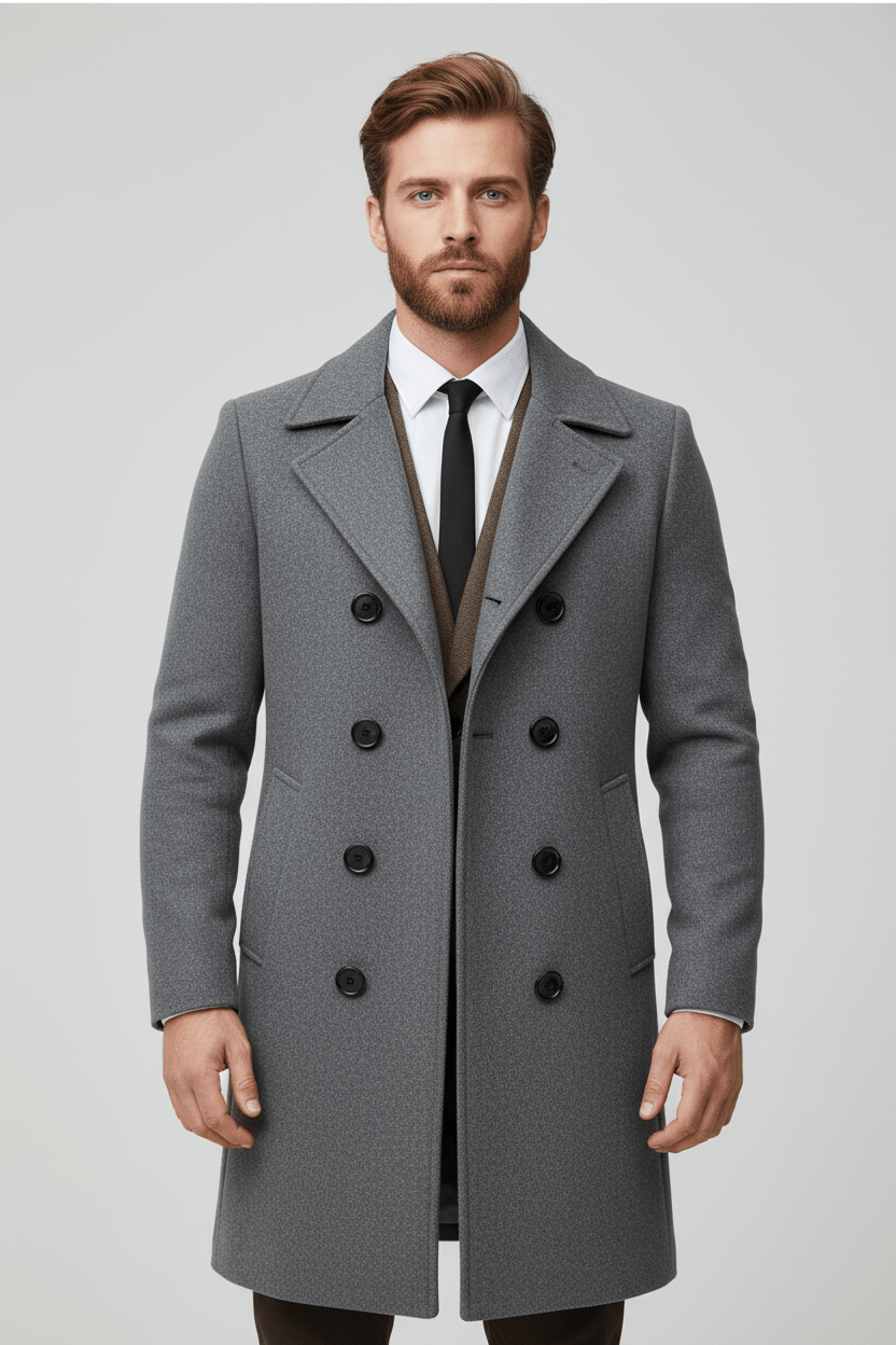Mens Double-Breasted Trench Coat Tailored Fit Classic Design - BritishMode