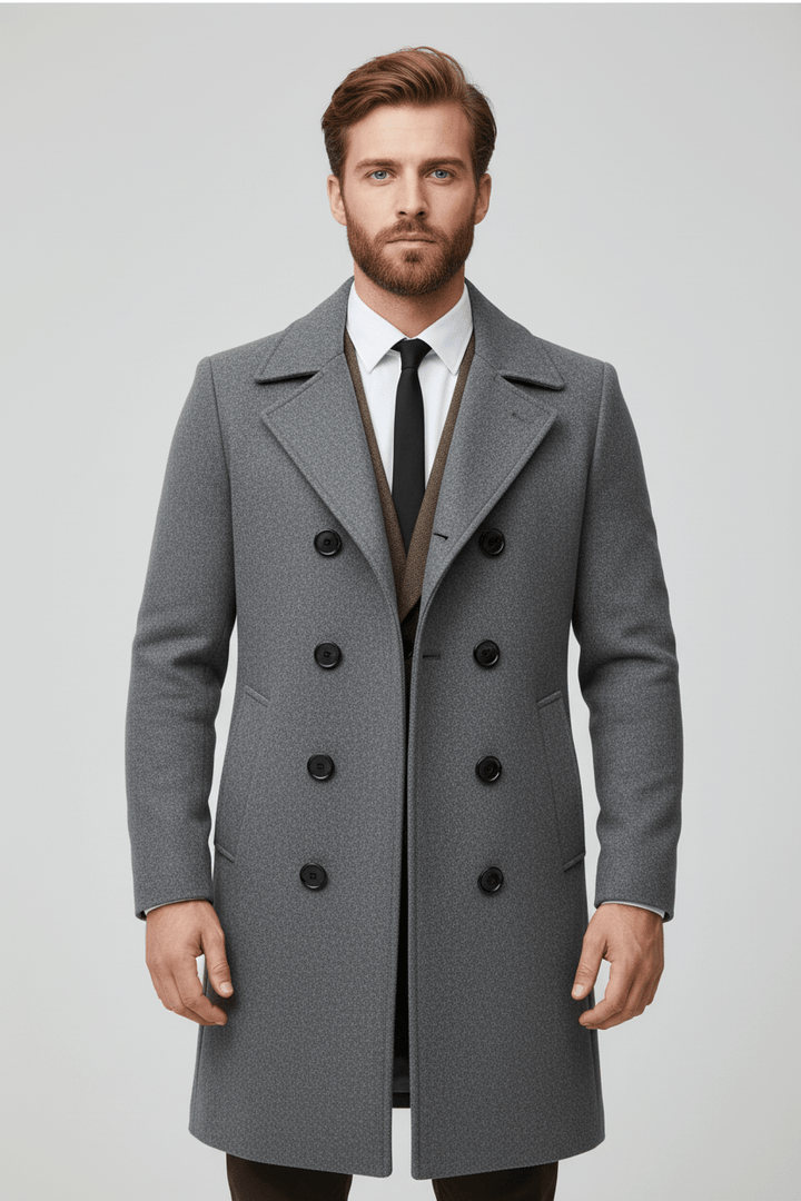 Mens Double-Breasted Trench Coat Tailored Fit Classic Design - BritishMode