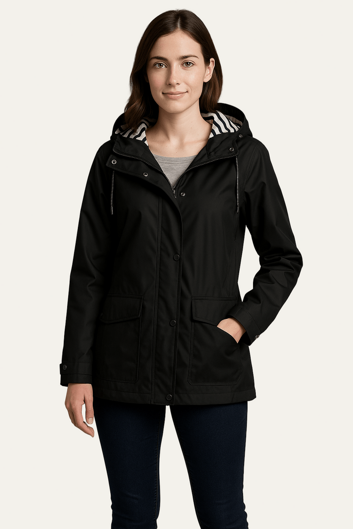 Womens Mid-Length Raincoat Waterproof Detachable Hood