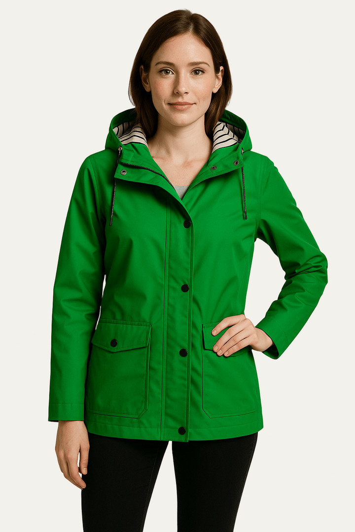 Womens Mid-Length Raincoat Waterproof Detachable Hood