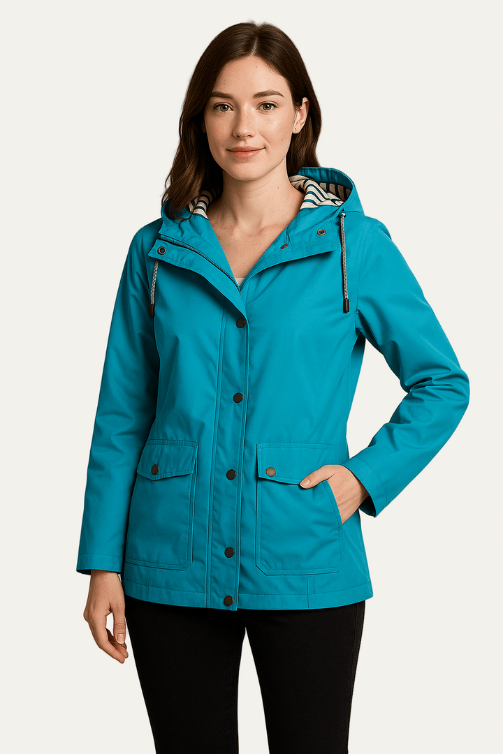 Womens Mid-Length Raincoat Waterproof Detachable Hood