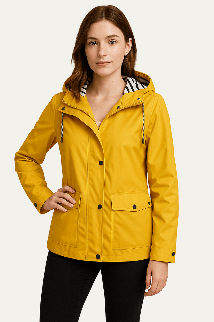 Womens Mid-Length Raincoat Waterproof Detachable Hood