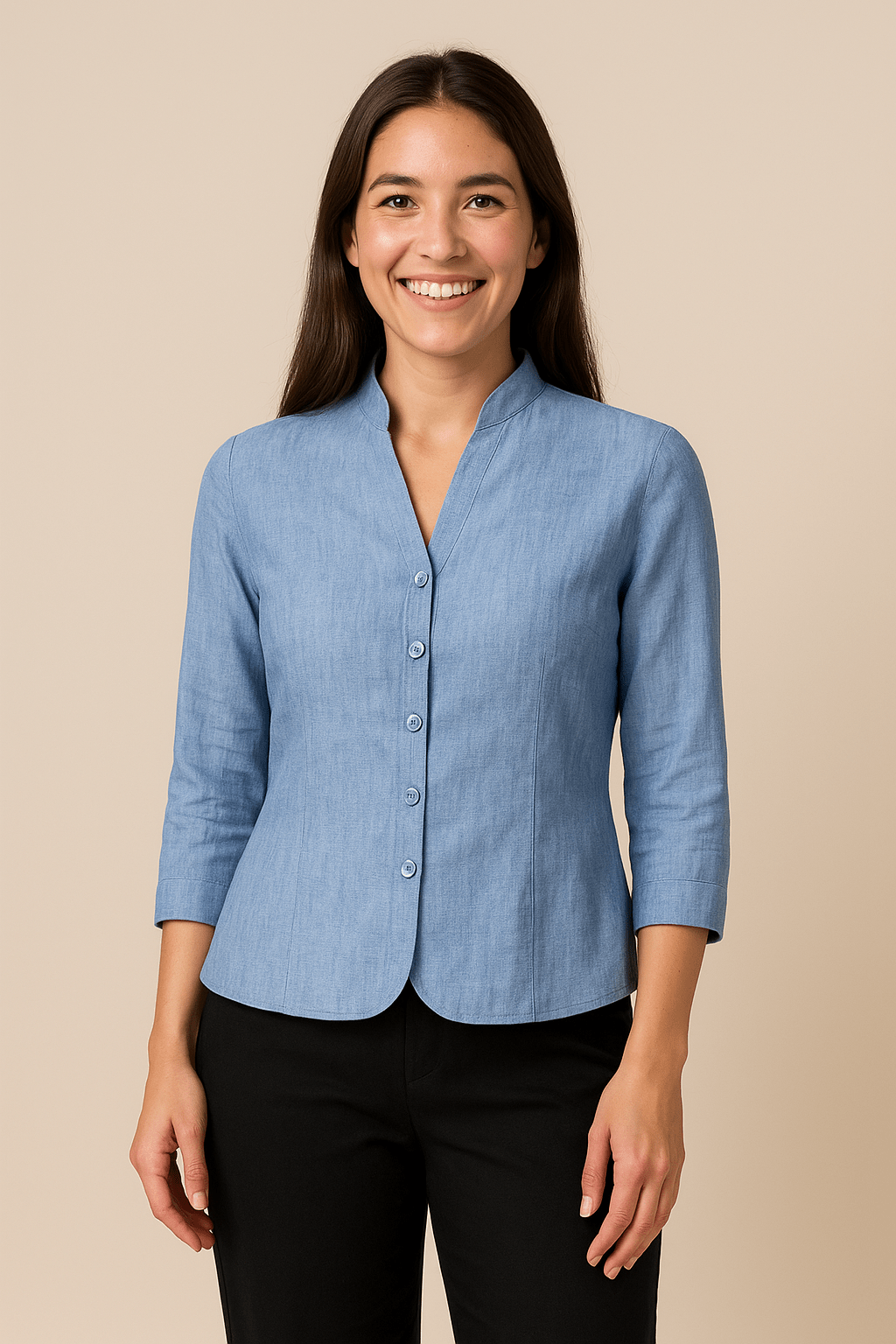 Womens Classic Fit Button-Front Shirt - BritishMode