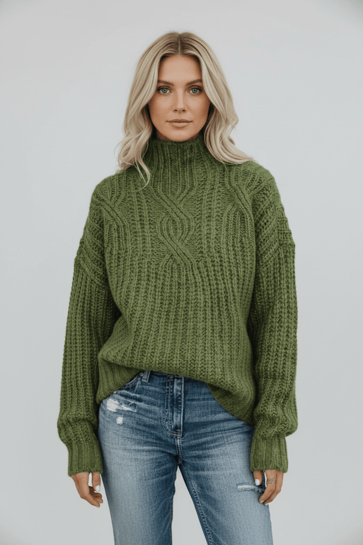 Womens Cable Knit Sweater High Neck Cozy Fit