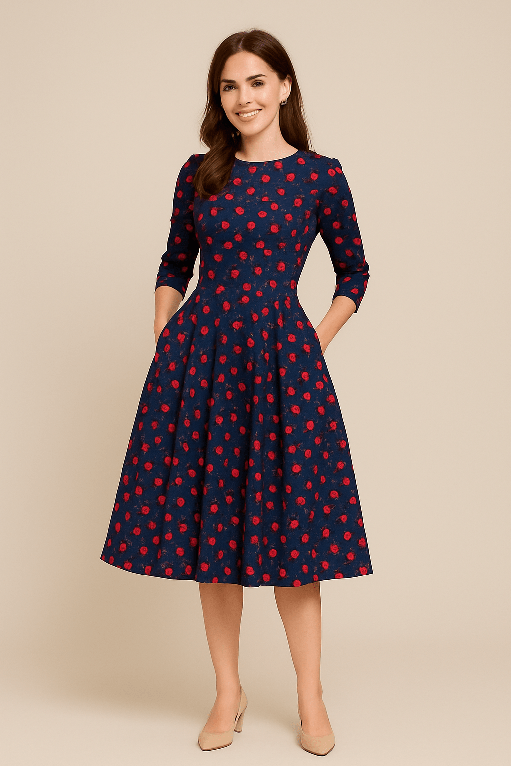 Womens A-Line Knee-Length Dress Floral Pattern