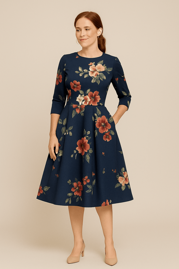 Womens A-Line Knee-Length Dress Floral Pattern