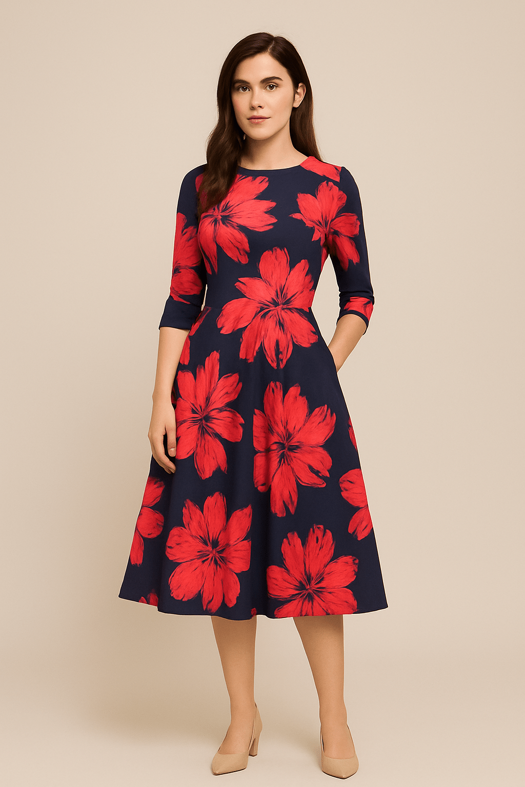 Womens A-Line Knee-Length Dress Floral Pattern