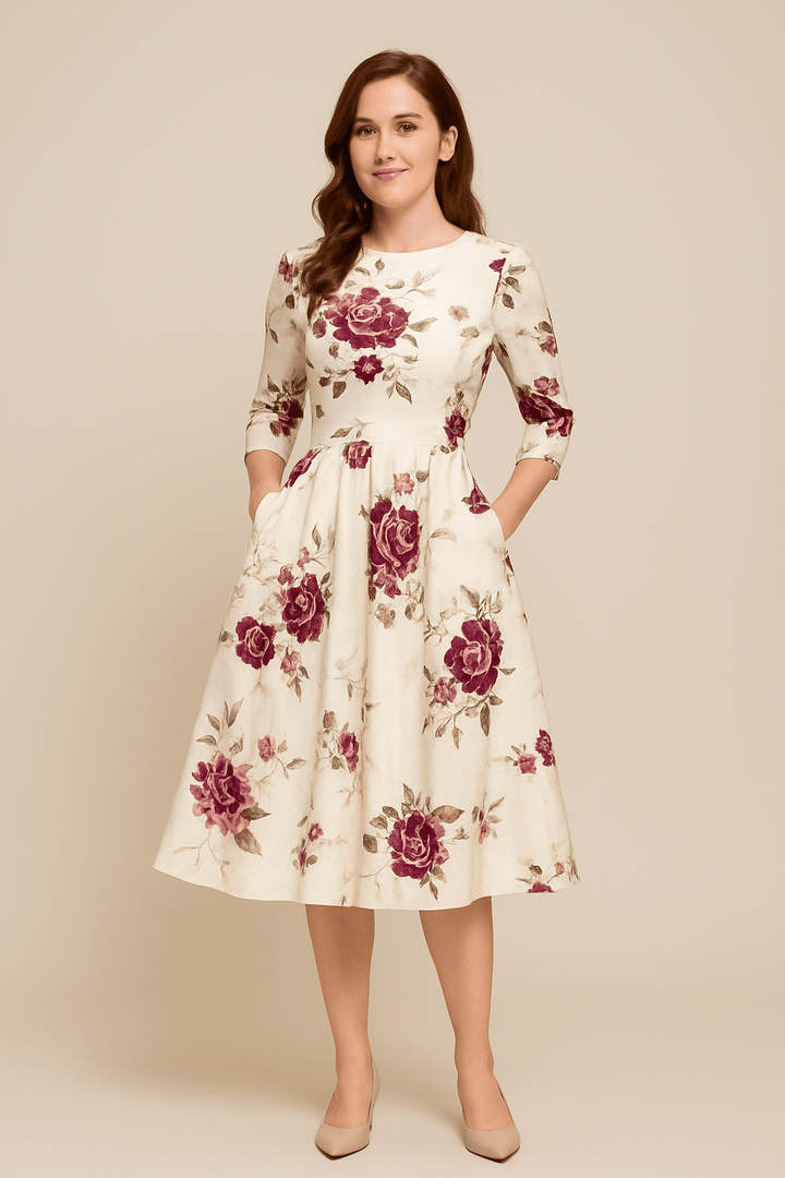 Womens A-Line Knee-Length Dress Floral Pattern - BritishMode