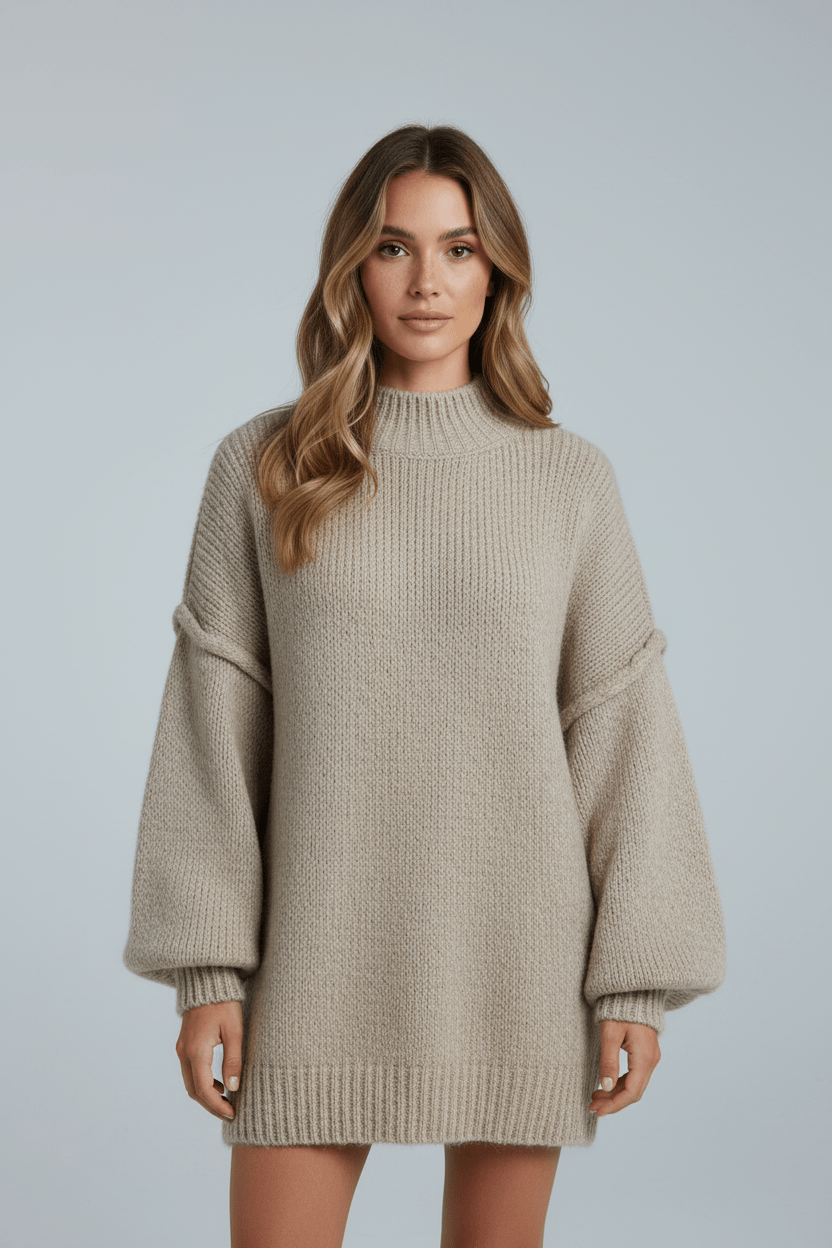 Womens Sweater Cozy Knit Loose Fit Puffy Sleeves - BritishMode