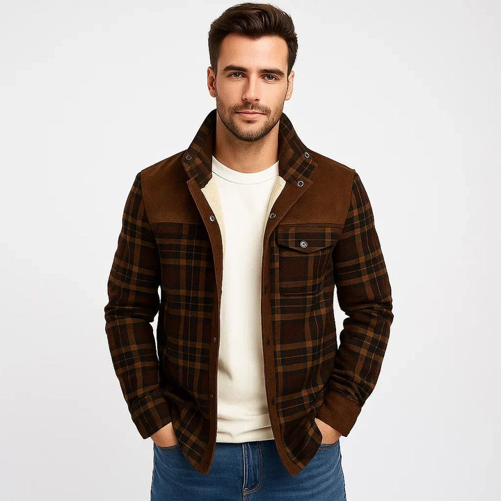 Men’s Sherpa Lined Plaid Shirt Jacket - BritishMode