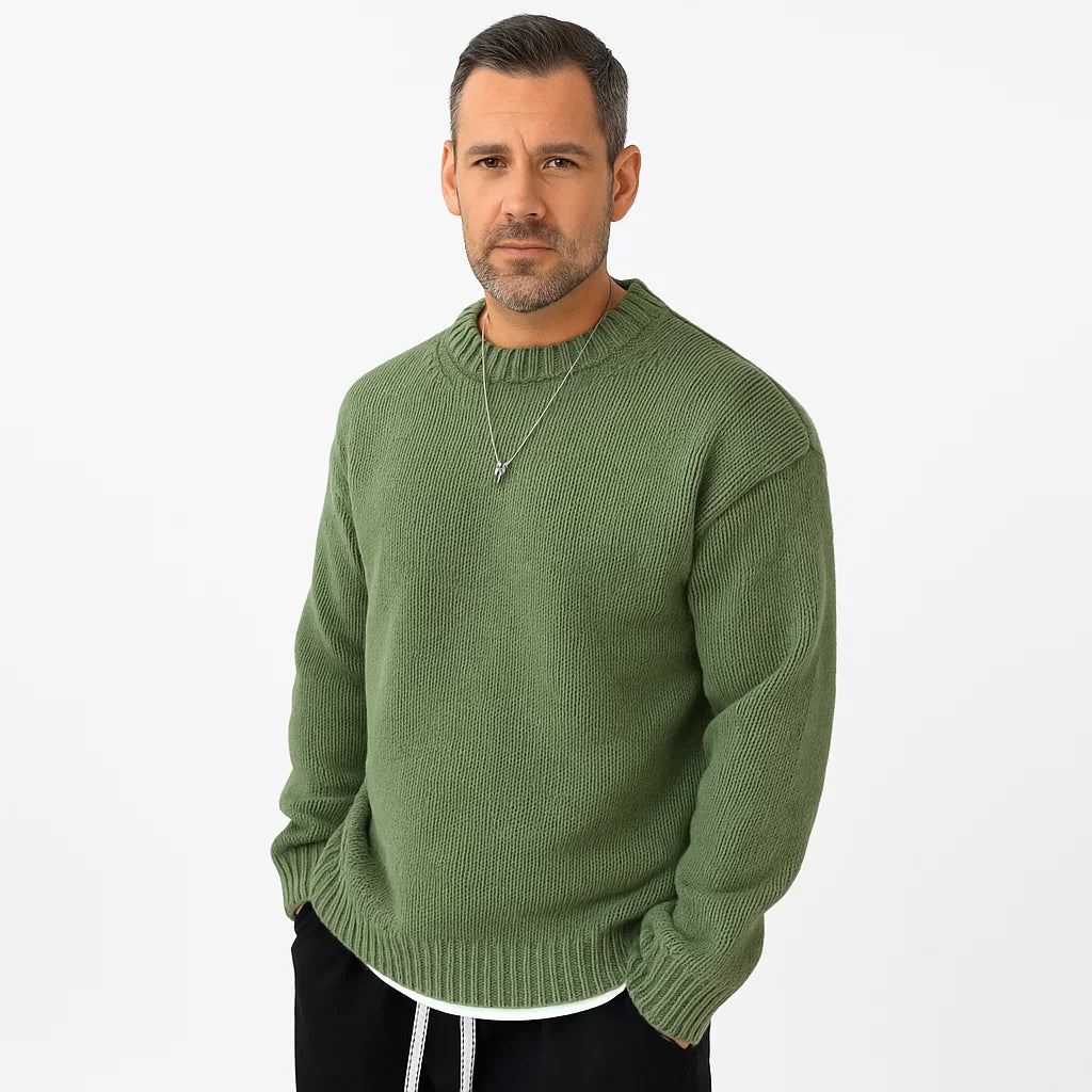 Mens Rib Knit Sweater Heavy Oversized Crew Neck - BritishMode
