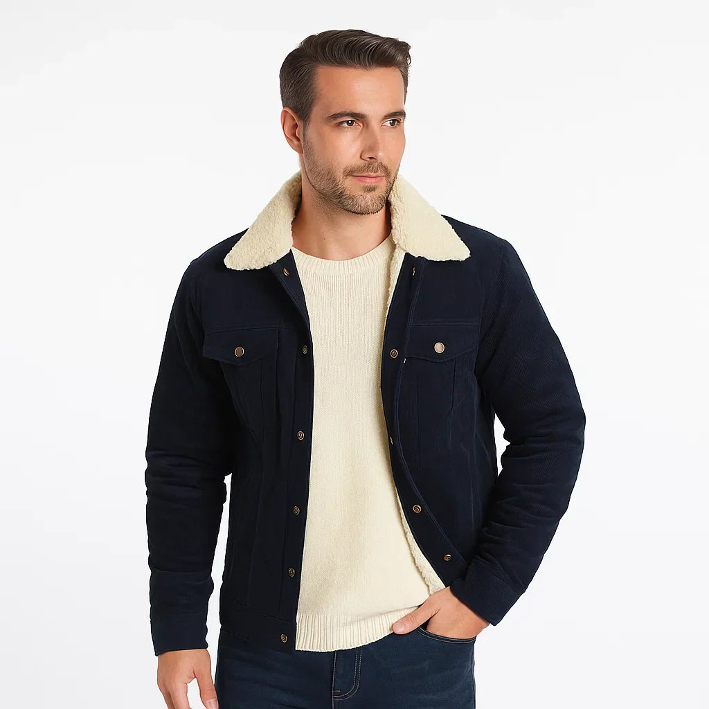 Mens Denim Trucker Jacket with Shearling Collar - BritishMode