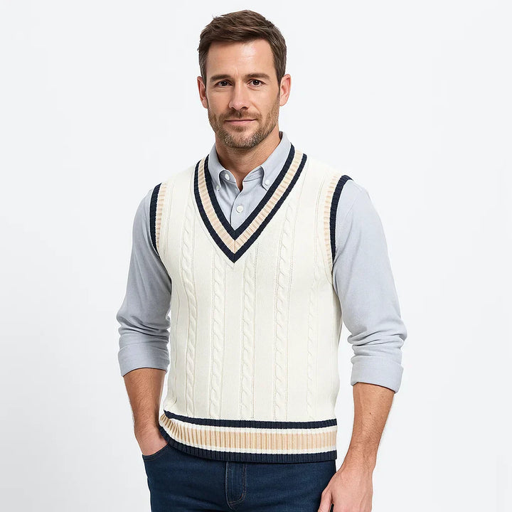 Mens Sweater Vest Textured V-Neck Striped Style - BritishMode