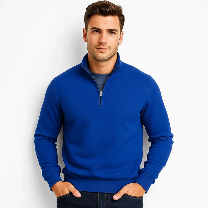 Mens Pullover Sweater Stand Collar Quarter Zip - BritishMode