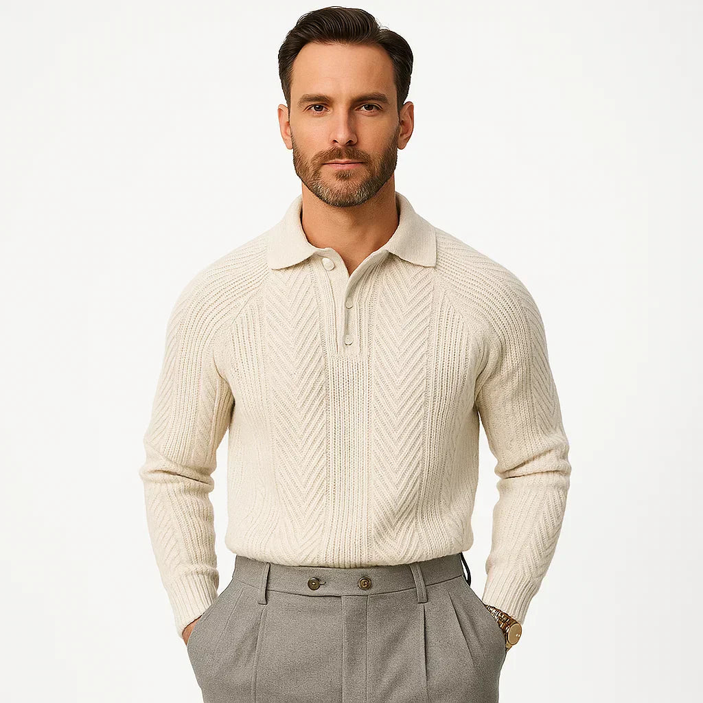 Mens Quarter Zip Polo Sweater Chevron Knit - BritishMode