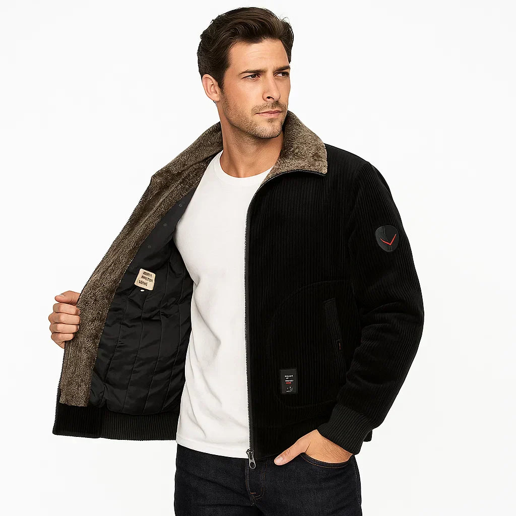 Mens Bomber Jacket Corduroy Casual Fit - BritishMode