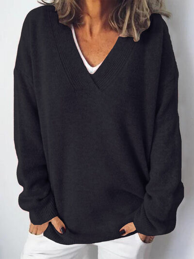 Womens V-Neck Sweater Relaxed Fit Chic