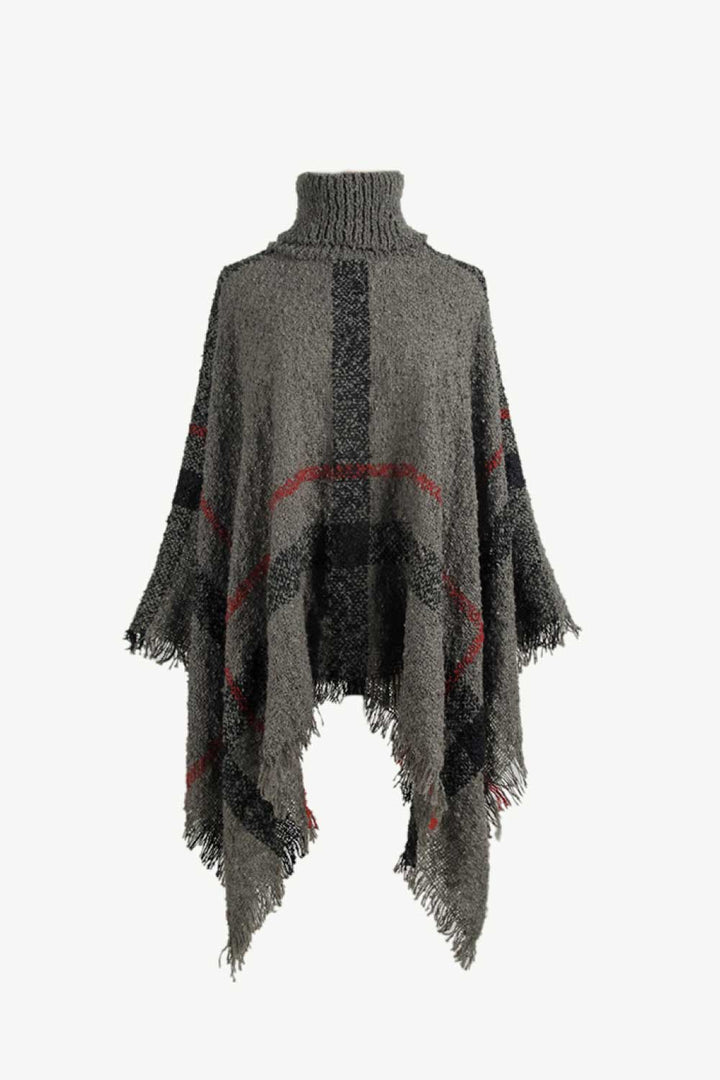 Womens Poncho Cape with Tassel Edge Boatneck
