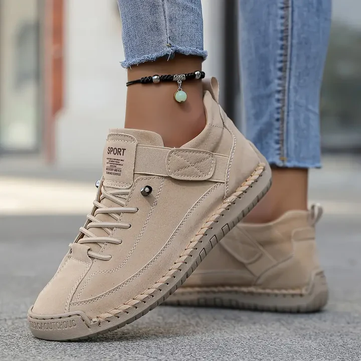 Womens Orthopedic Leather Trainers Lace-Up Wide Fit - BritishMode