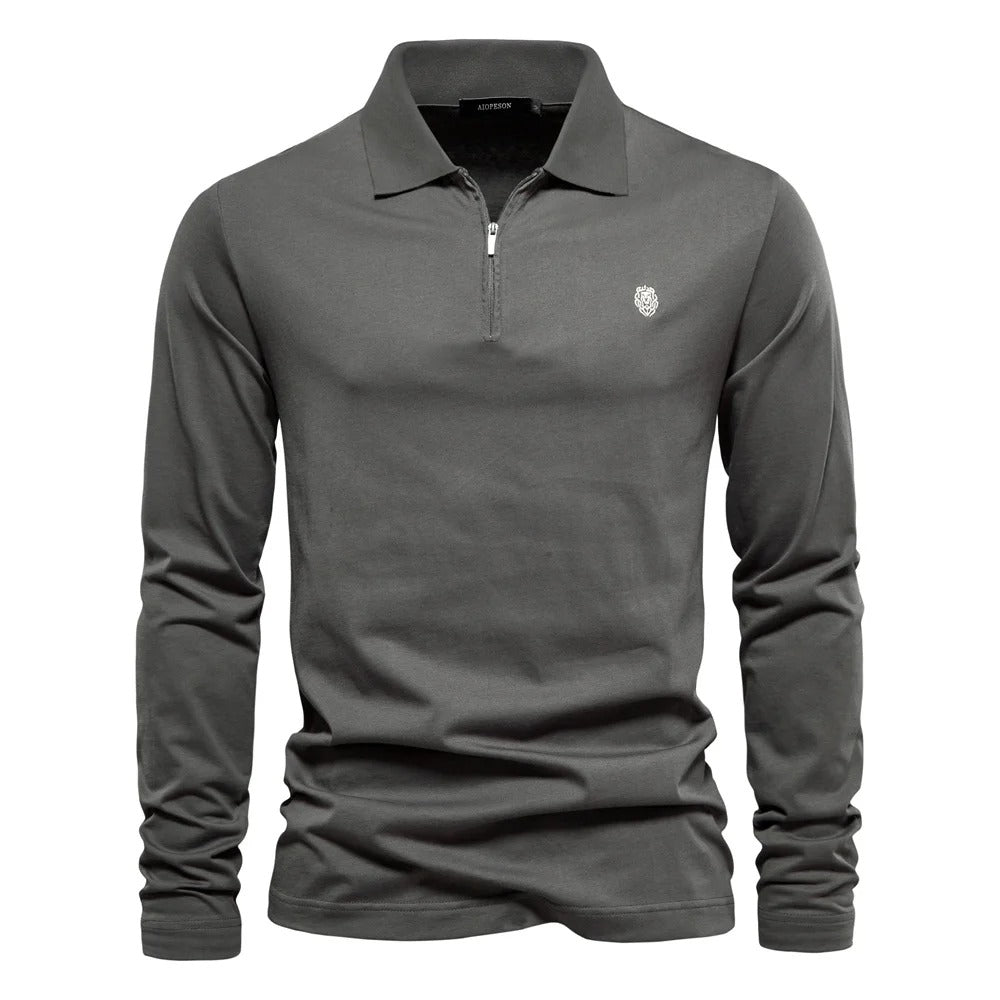 Mens Long Sleeve Polo Shirt with Zip Closure - BritishMode