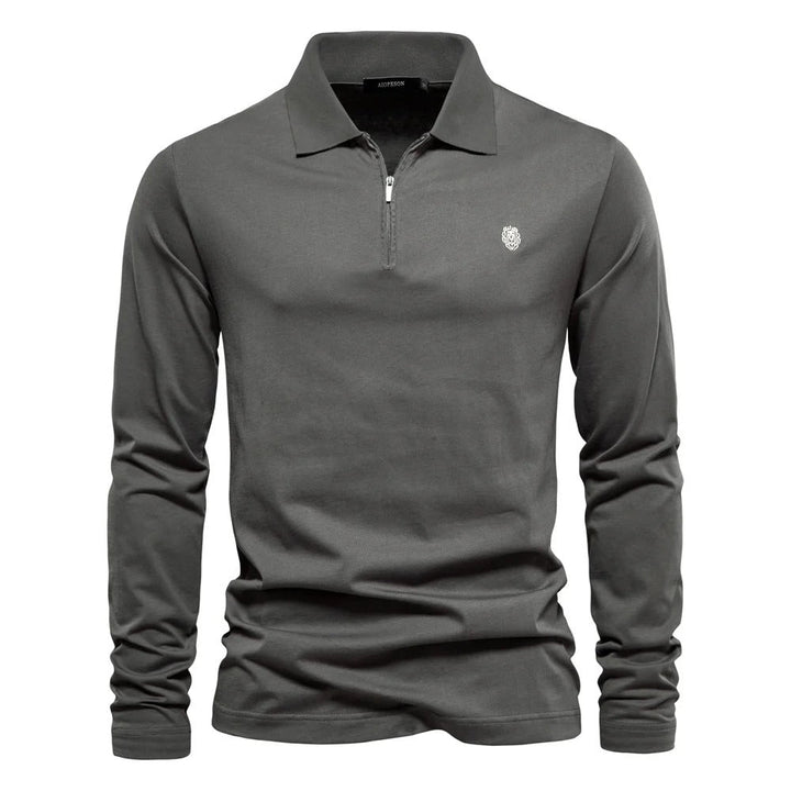 Mens Long Sleeve Polo Shirt with Zip Closure - BritishMode