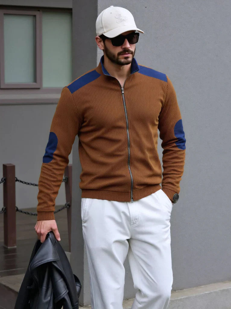 Mens Zip Cardigan with Shoulder Patches Regular Fit