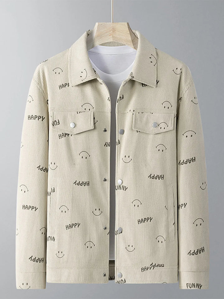 Mens Casual Zip-Up Jacket Graphic Print Relaxed Fit