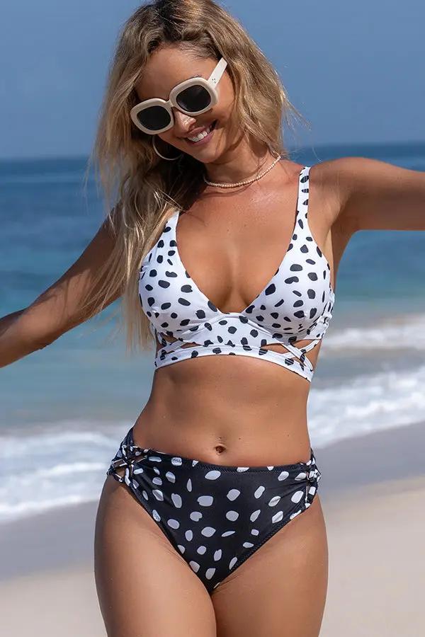 Womens Bikini Set with Cutout and Dot Print