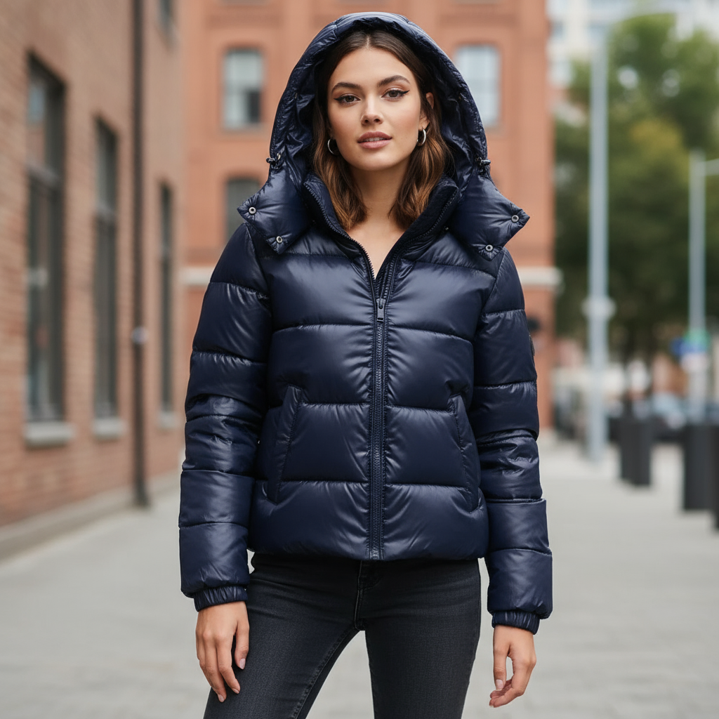 Womens Quilted Puffer Jacket with Hooded Design - BritishMode