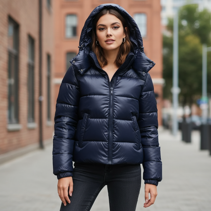 Womens Quilted Puffer Jacket with Hooded Design - BritishMode