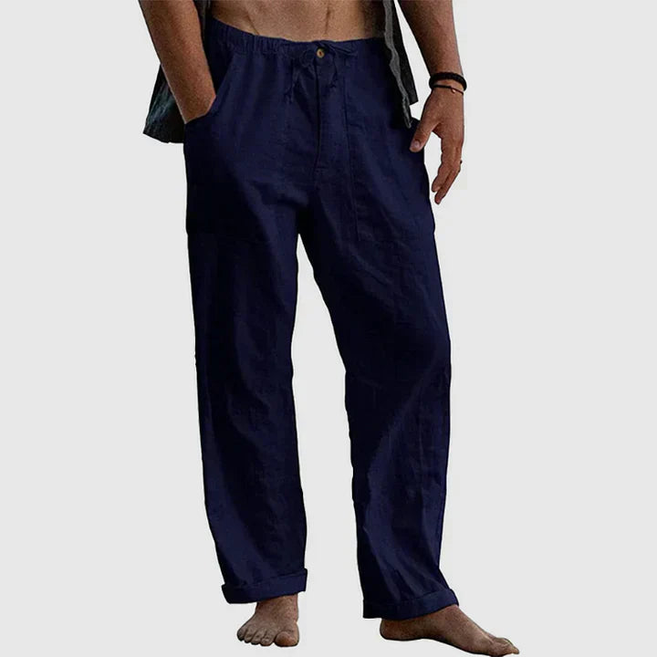 Mens Linen Pants Relaxed Fit Drawstring Waist