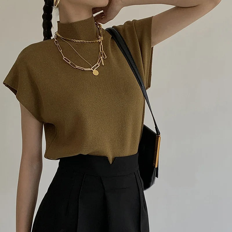 Womens Sleeveless Knit Vest with Mock Neck
