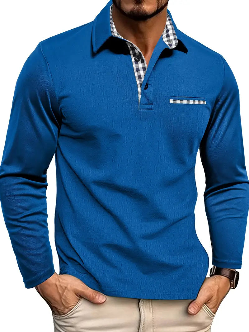 Mens Long Sleeve Polo Shirt Comfortable Fit