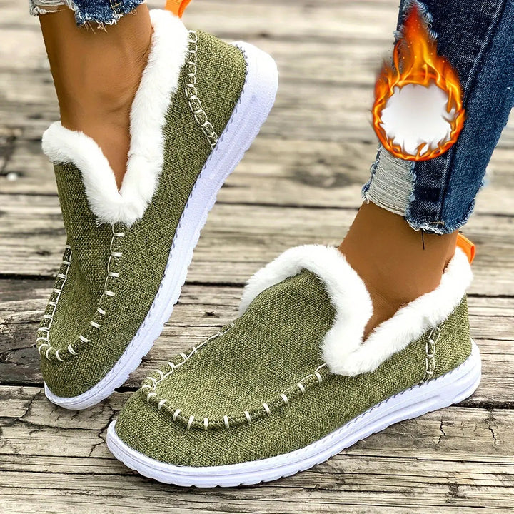 Womens Slip-On Loafers Plush Lightweight Cozy Winter Shoes