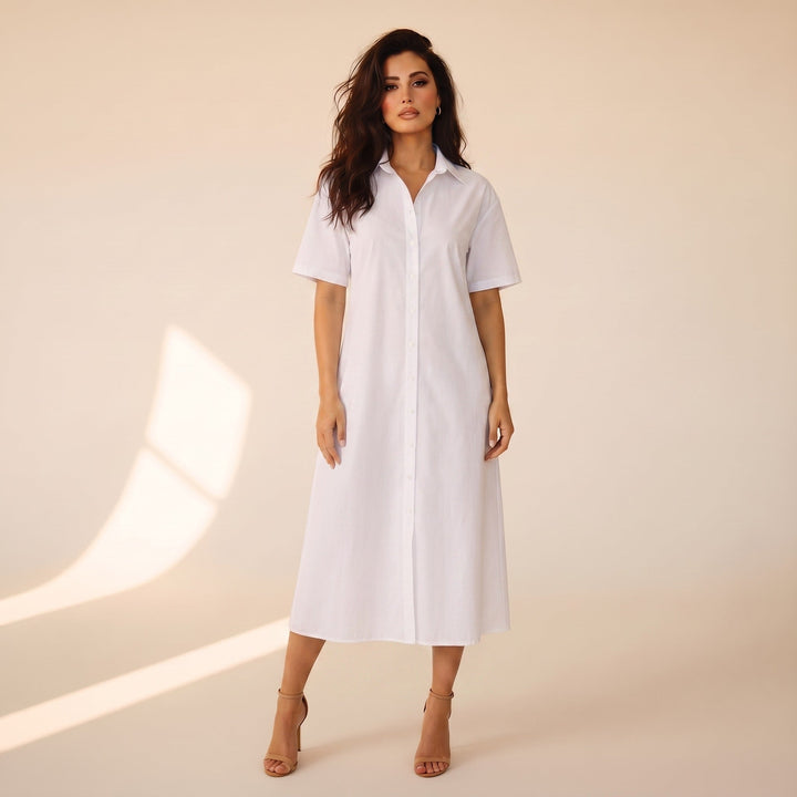 Cosima | Women's Poplin Shirt Dress - White