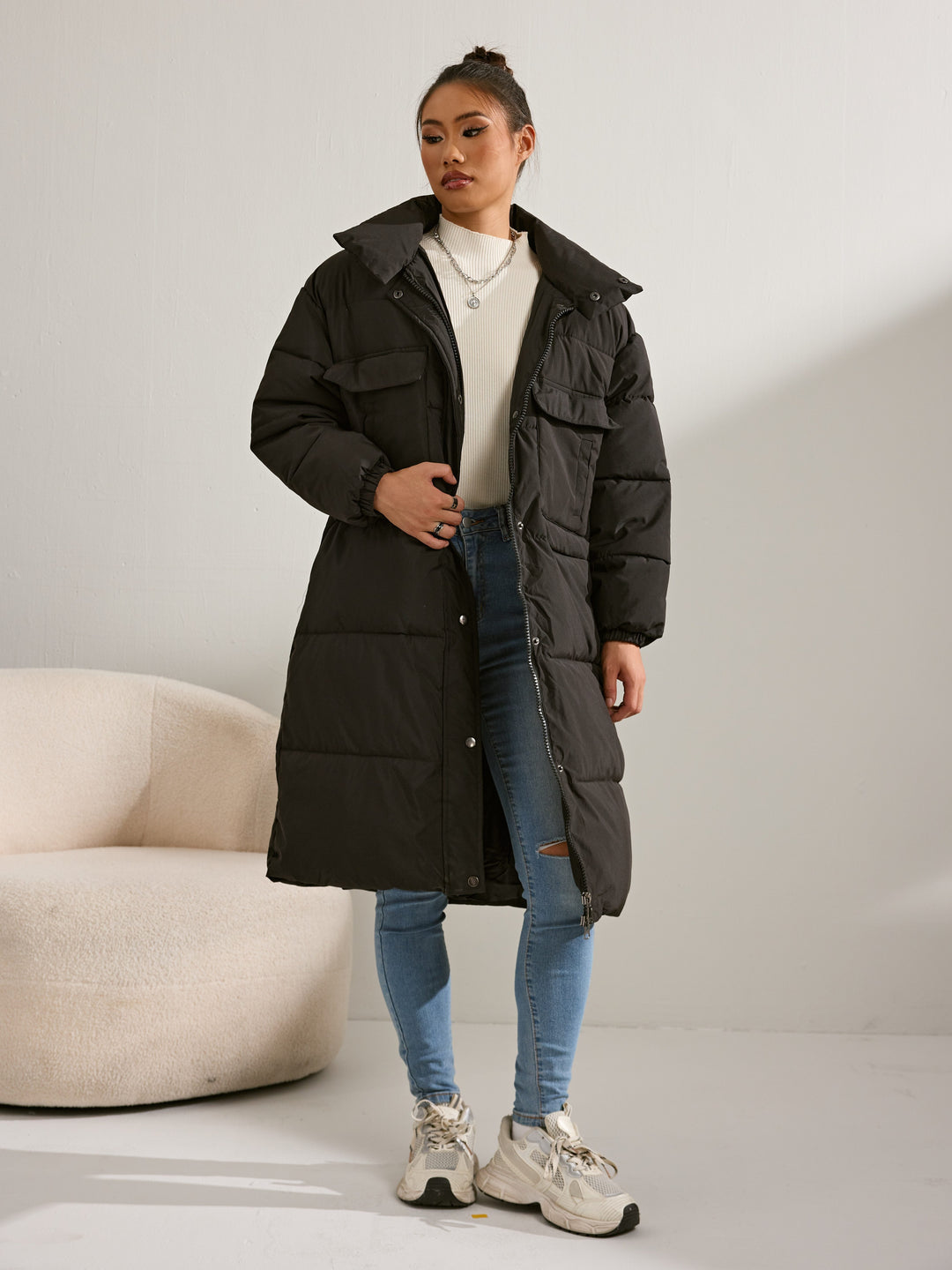 Womens Long Down Parka Jacket with Hood Cozy Fit - BritishMode
