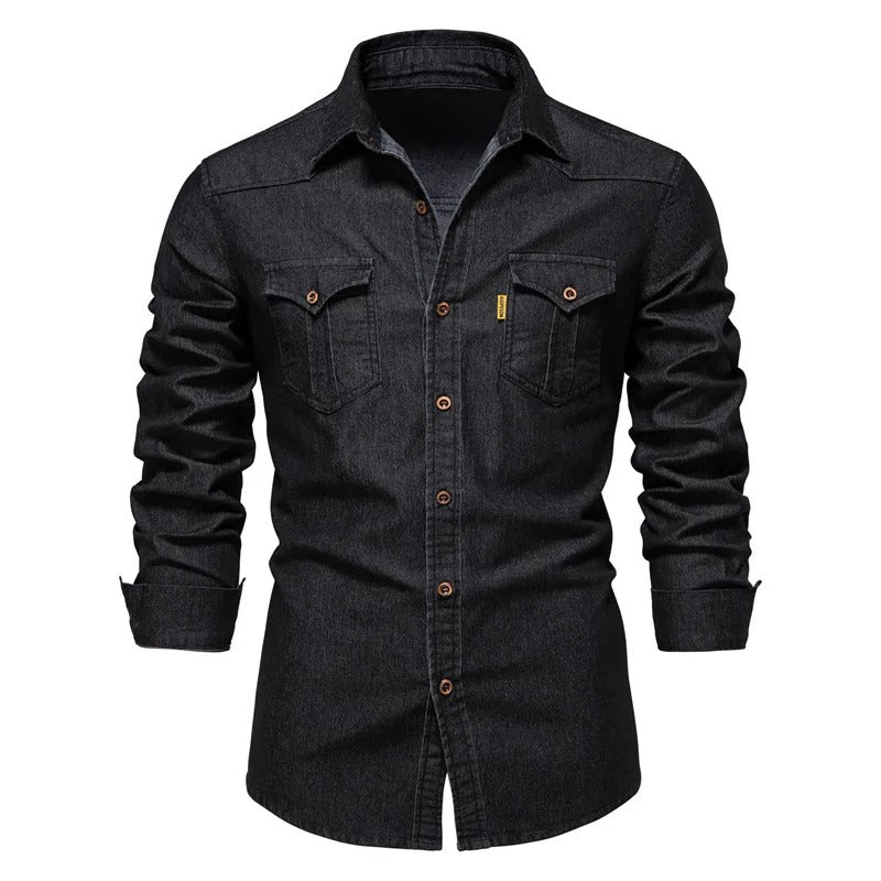 Mens Denim Shirt Classic Western Style