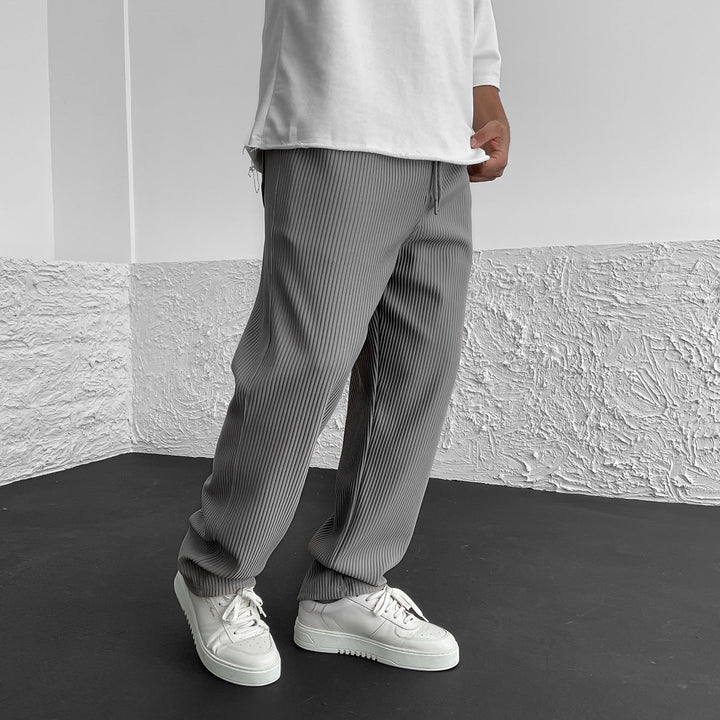 Mens Casual Trousers Pinstripe Drawstring Waist Relaxed Fit