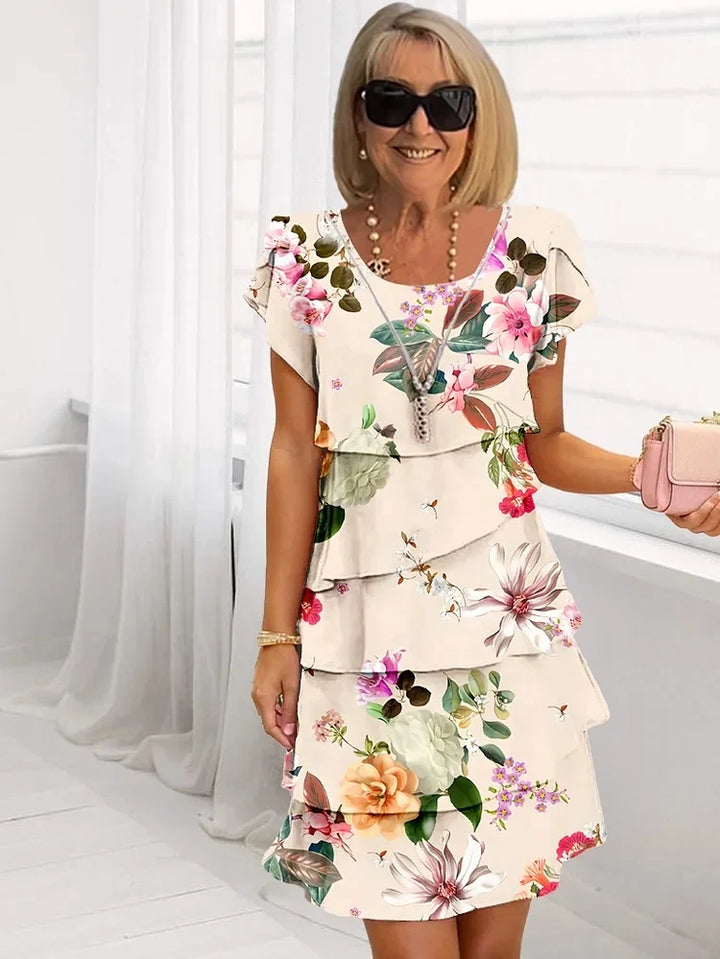 Womens Midi Dress Floral Pattern Waterfall Cut Airy Fit