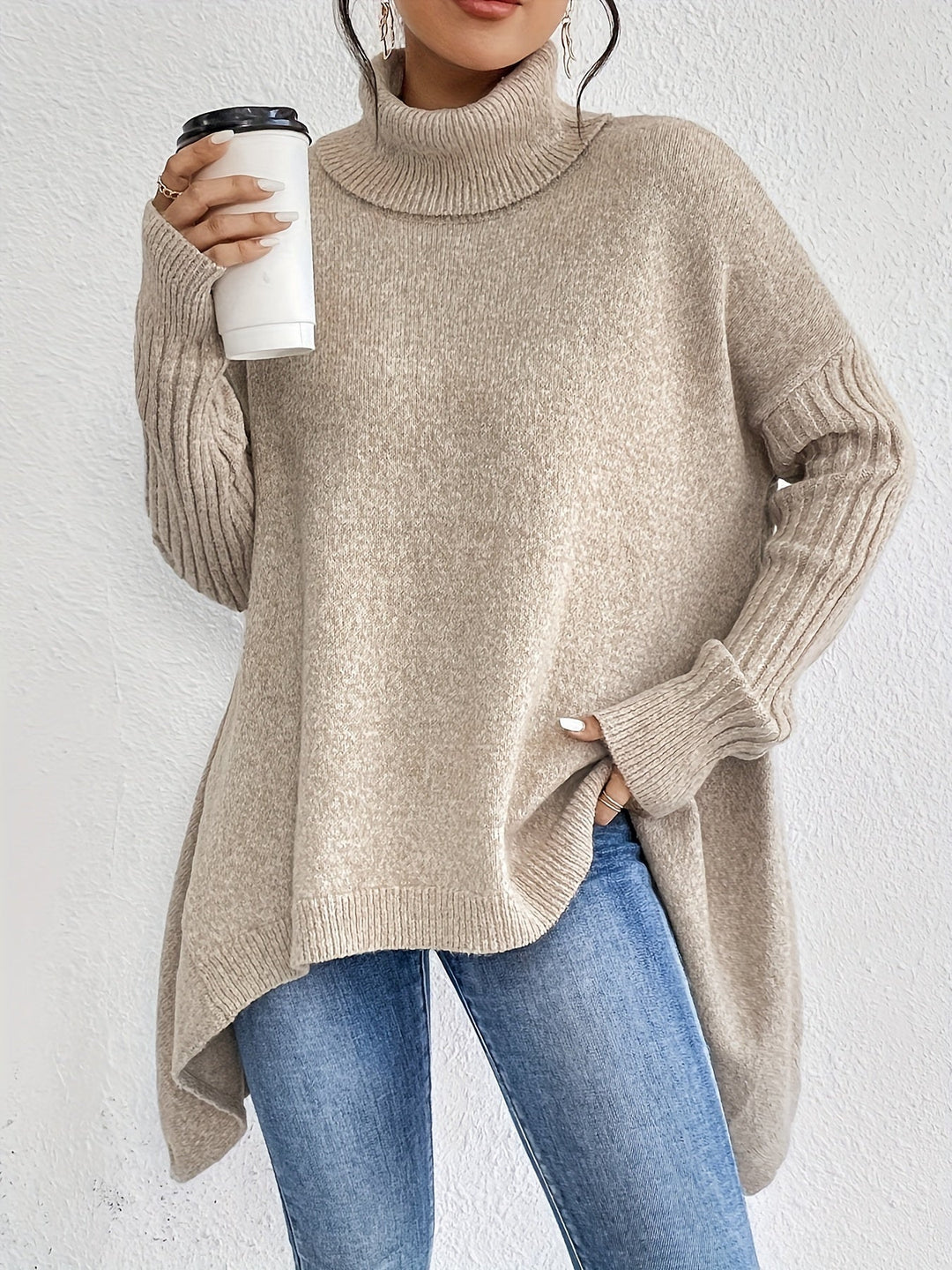 Womens Sweater Off-Center Turtleneck Knit