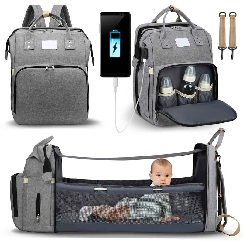Unisex Portable Baby Bed and Diaper Bag Travel Backpack Multi-Function
