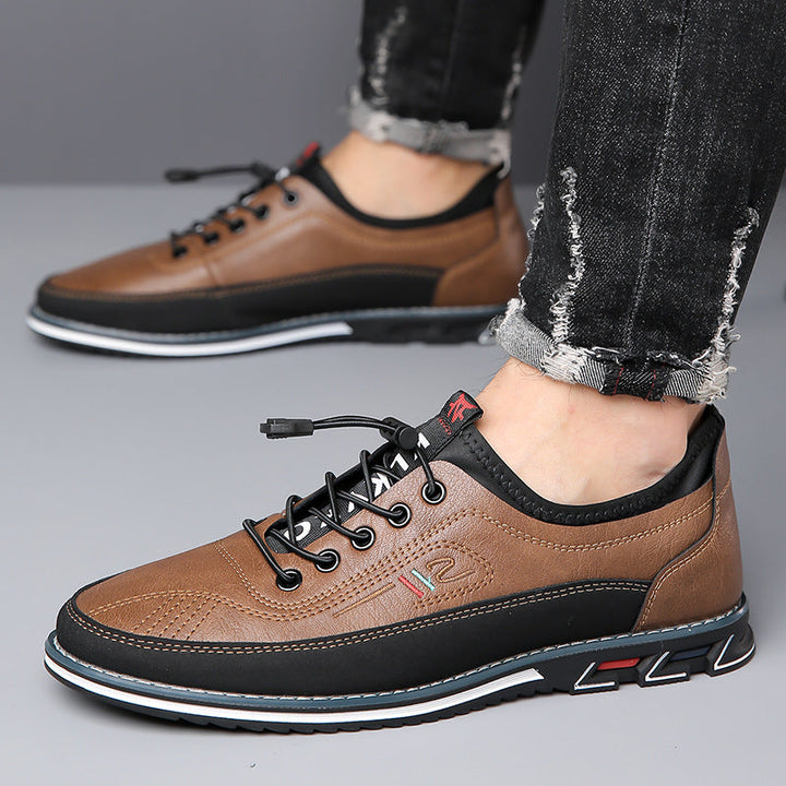 Mens Loafers Lace-Up Leather Contrast Stitching
