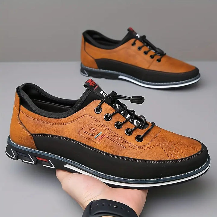 Mens Loafers Lace-Up Leather Contrast Stitching